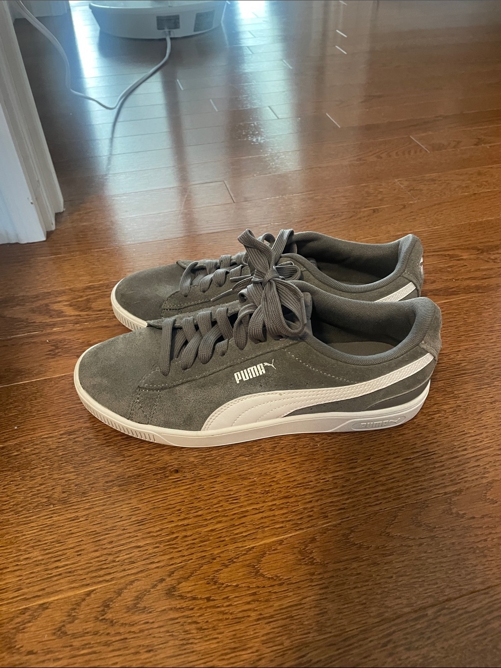 Puma womens Gray Suede Sneakers with White Stripe